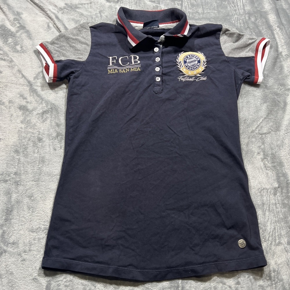 FC Bayern Munich Women Polo Dress M Navy Gray Embroidered FCB Mia San Mia Soccer